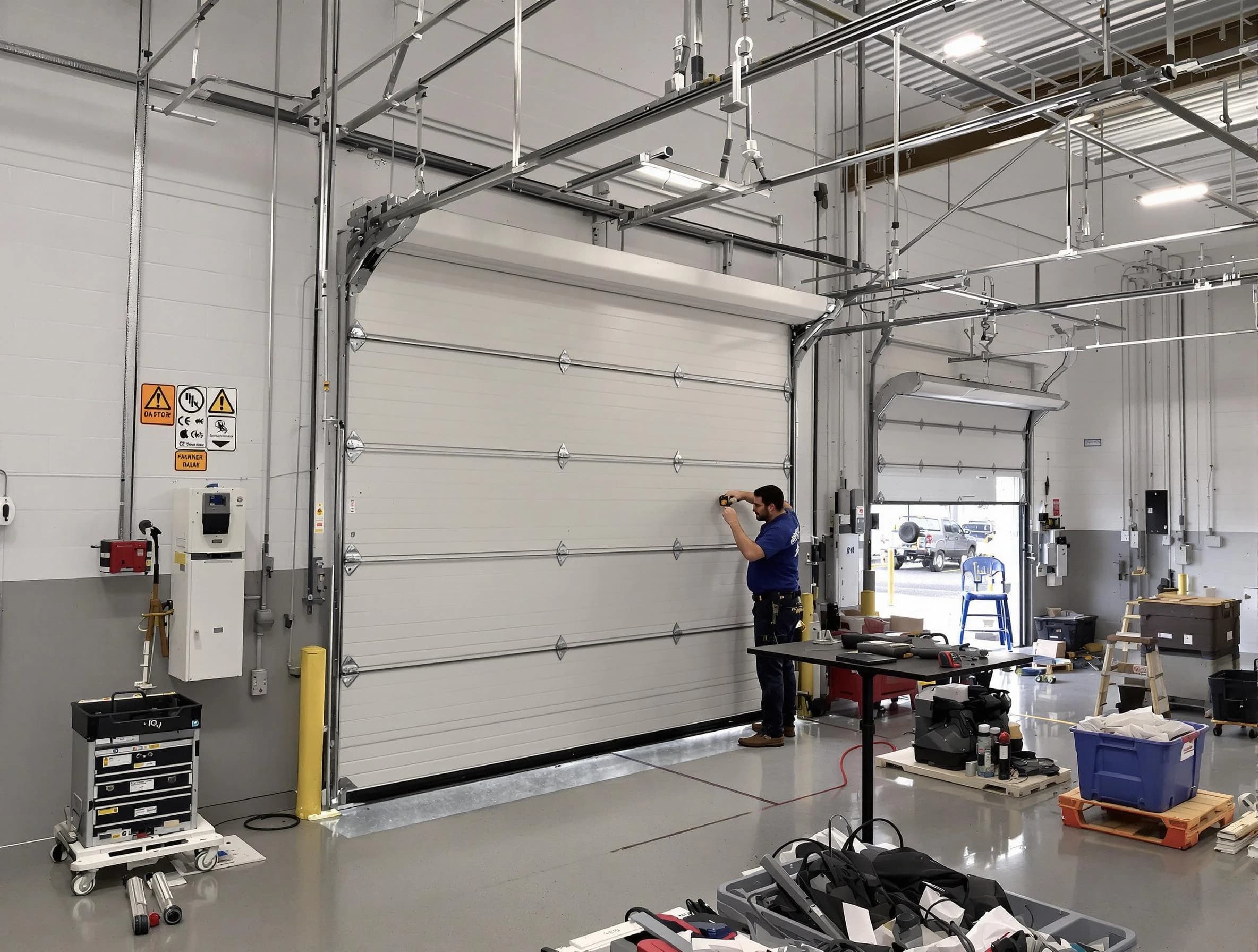 Commercial garage door repair being performed by Clarkston Garage Door Repair expert in Clarkston