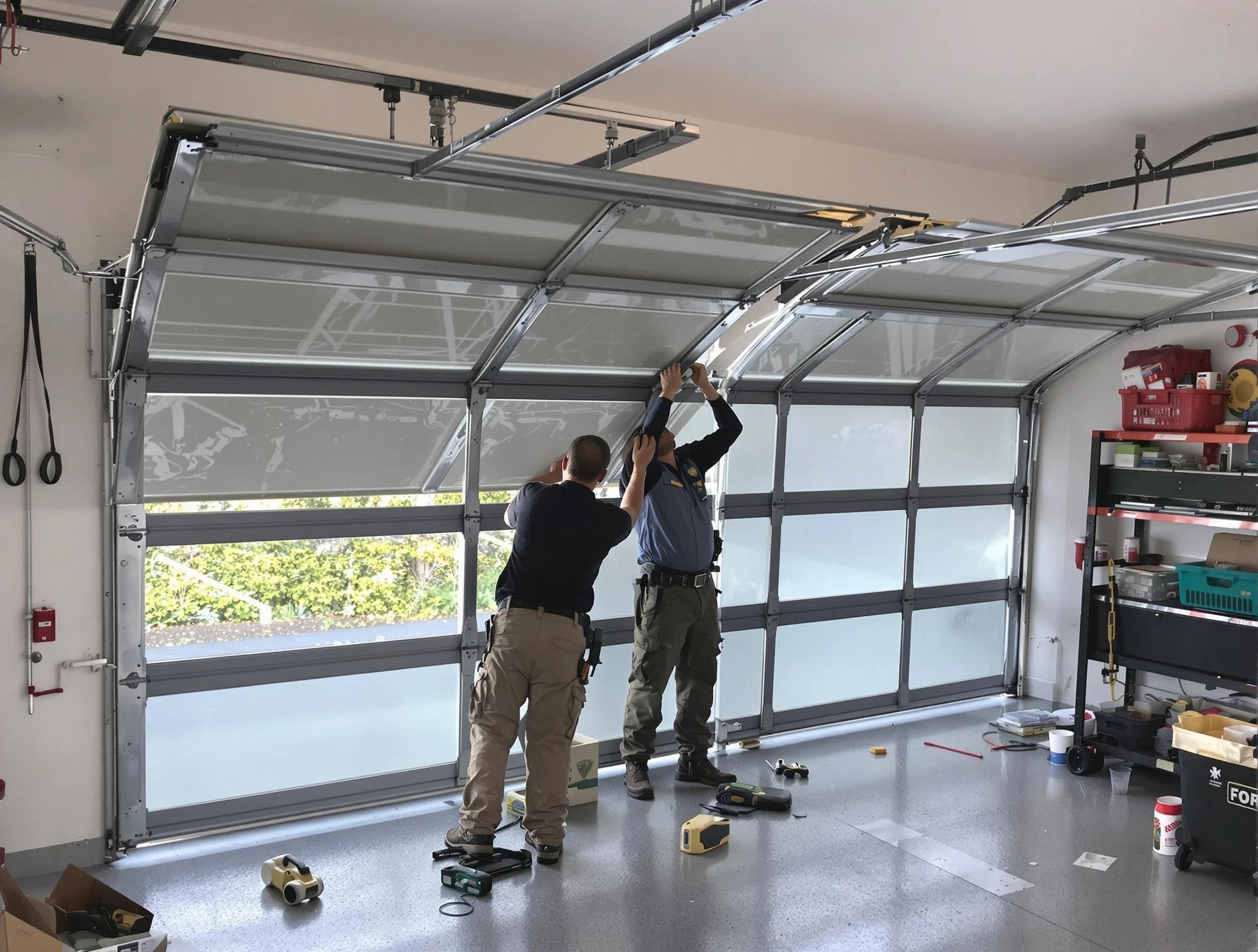 Clarkston Garage Door Repair expert performing precise panel replacement on Clarkston garage door