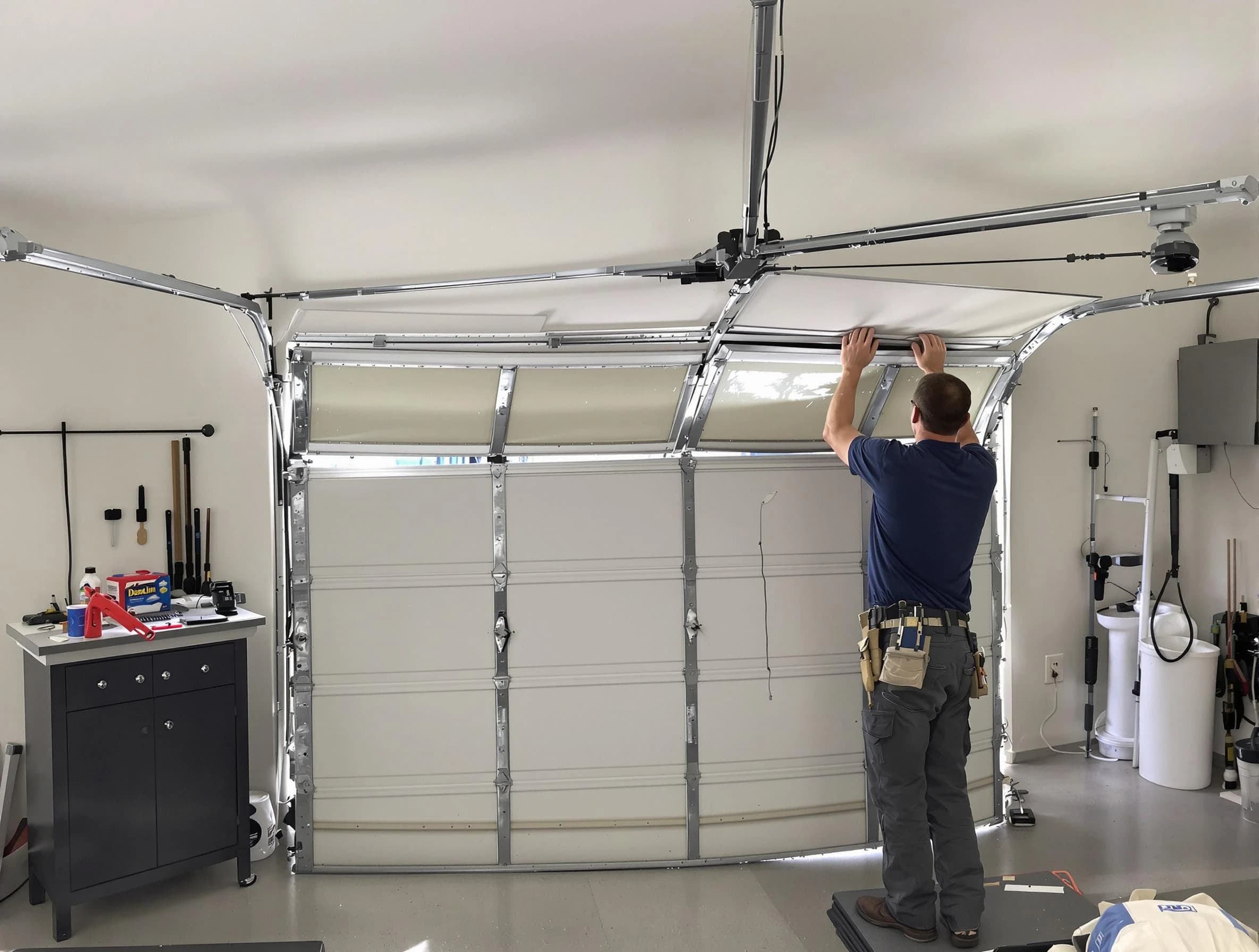 Clarkston Garage Door Repair specialist performing precise section replacement on Clarkston garage door
