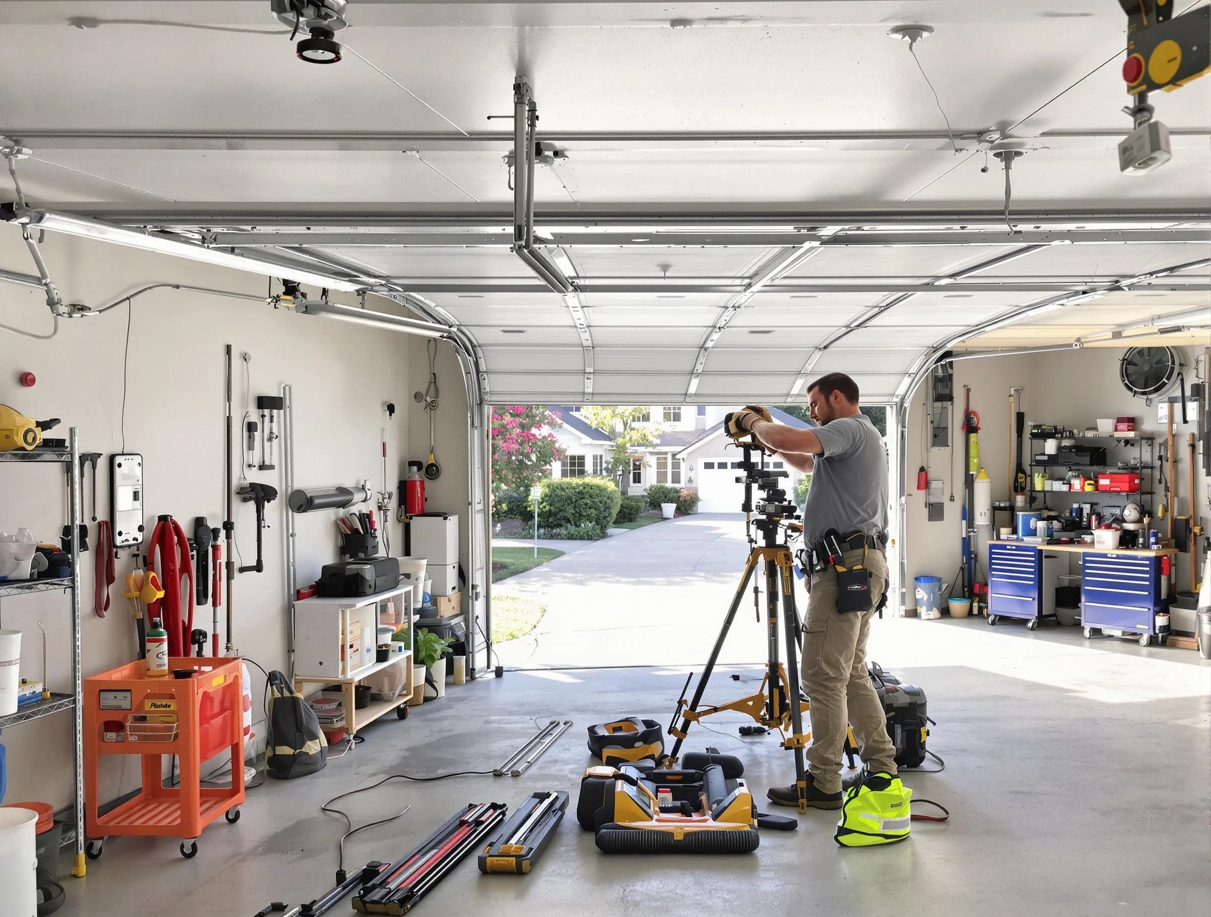 Clarkston Garage Door Repair specialist performing laser-guided track alignment in Clarkston