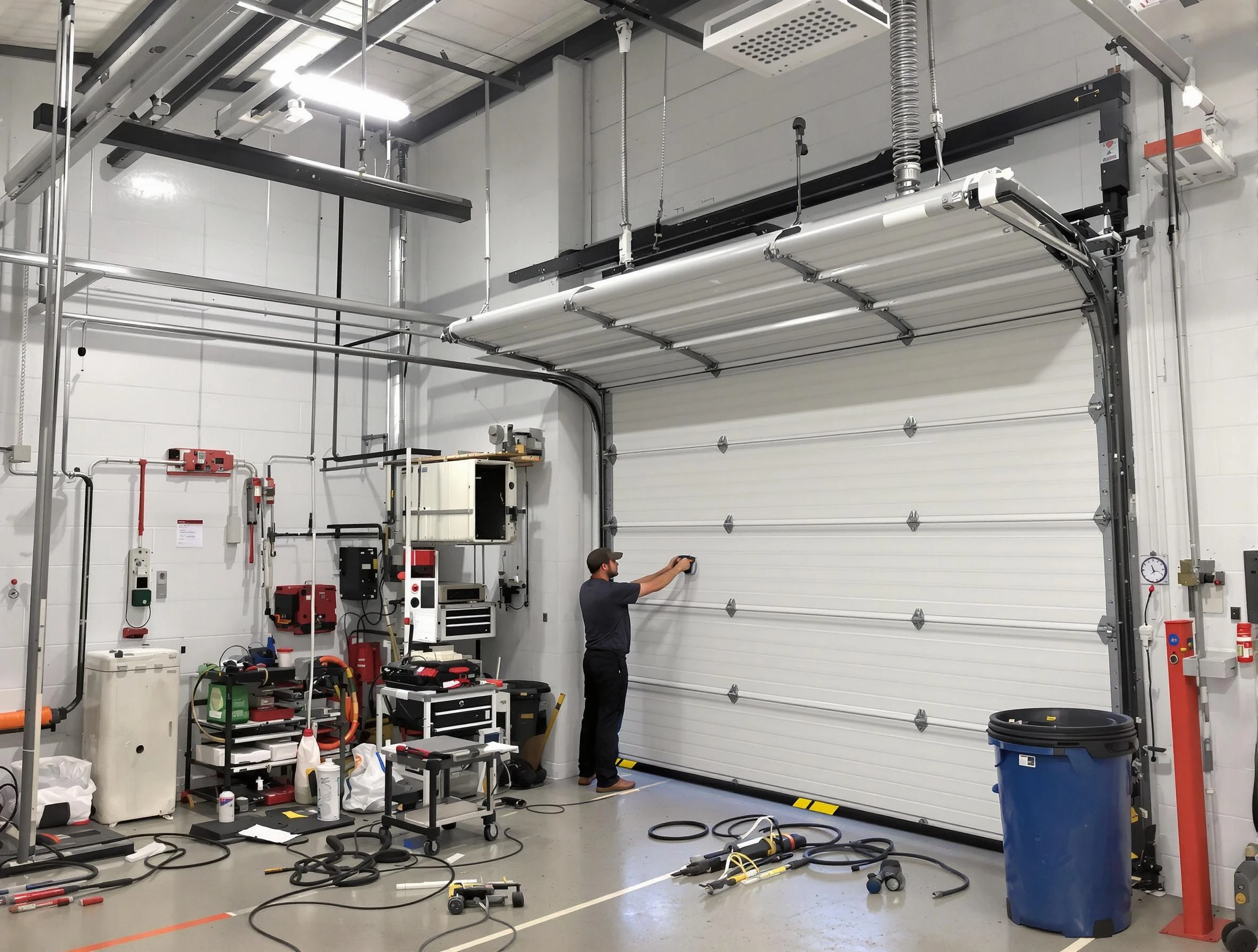 Clarkston Garage Door Repair certified technician performing commercial door repair at a Clarkston business facility