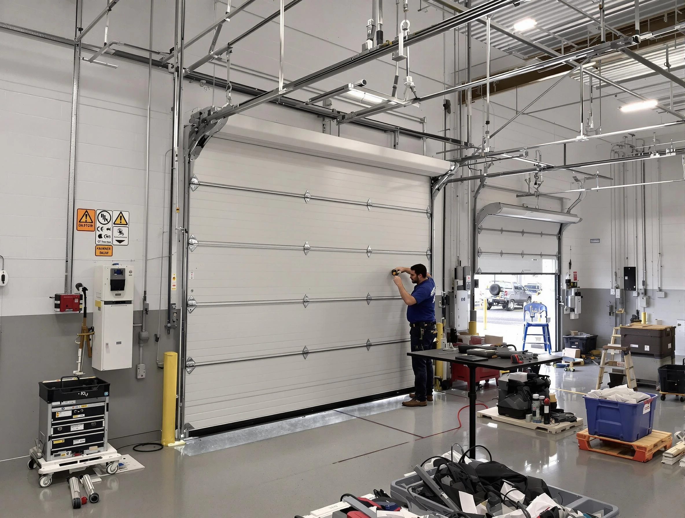Commercial garage door repair being performed by Clarkston Garage Door Repair expert in Clarkston