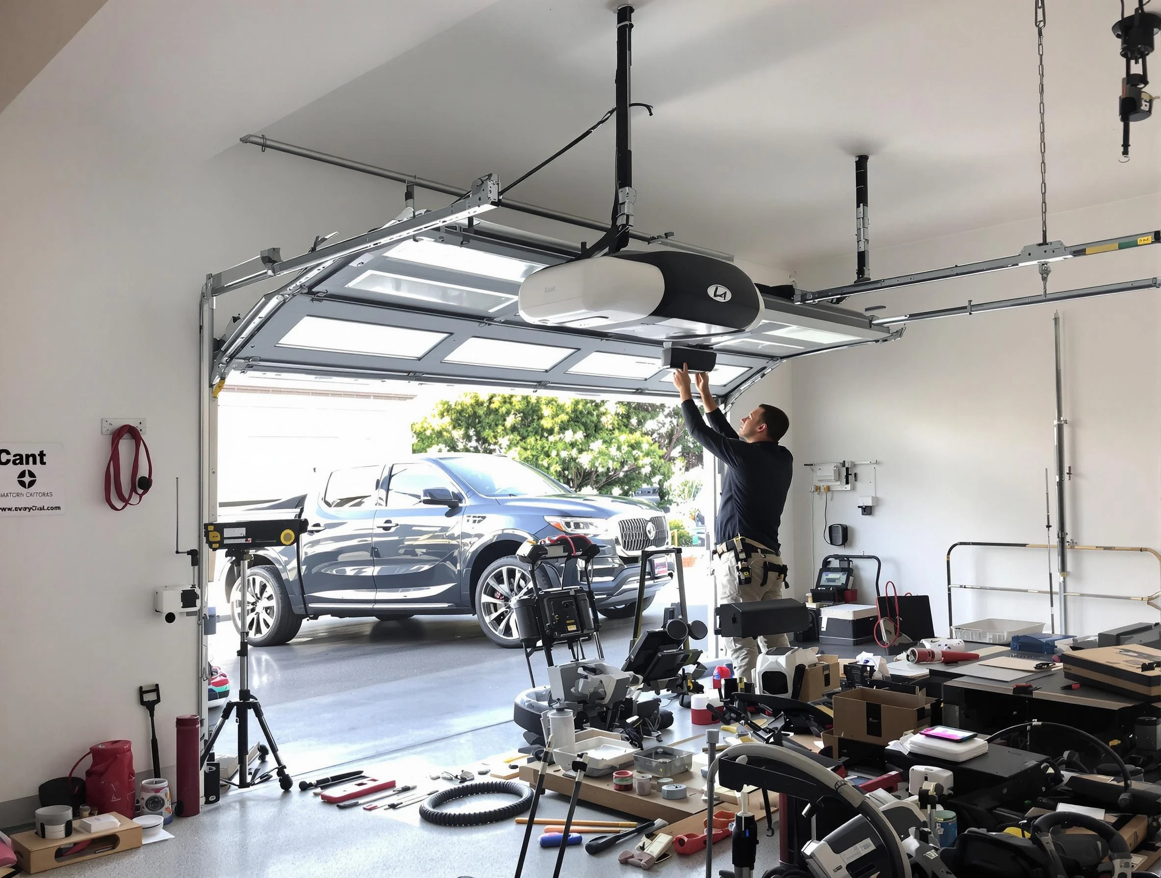 Clarkston Garage Door Repair specialist installing smart garage door opener system in Clarkston home