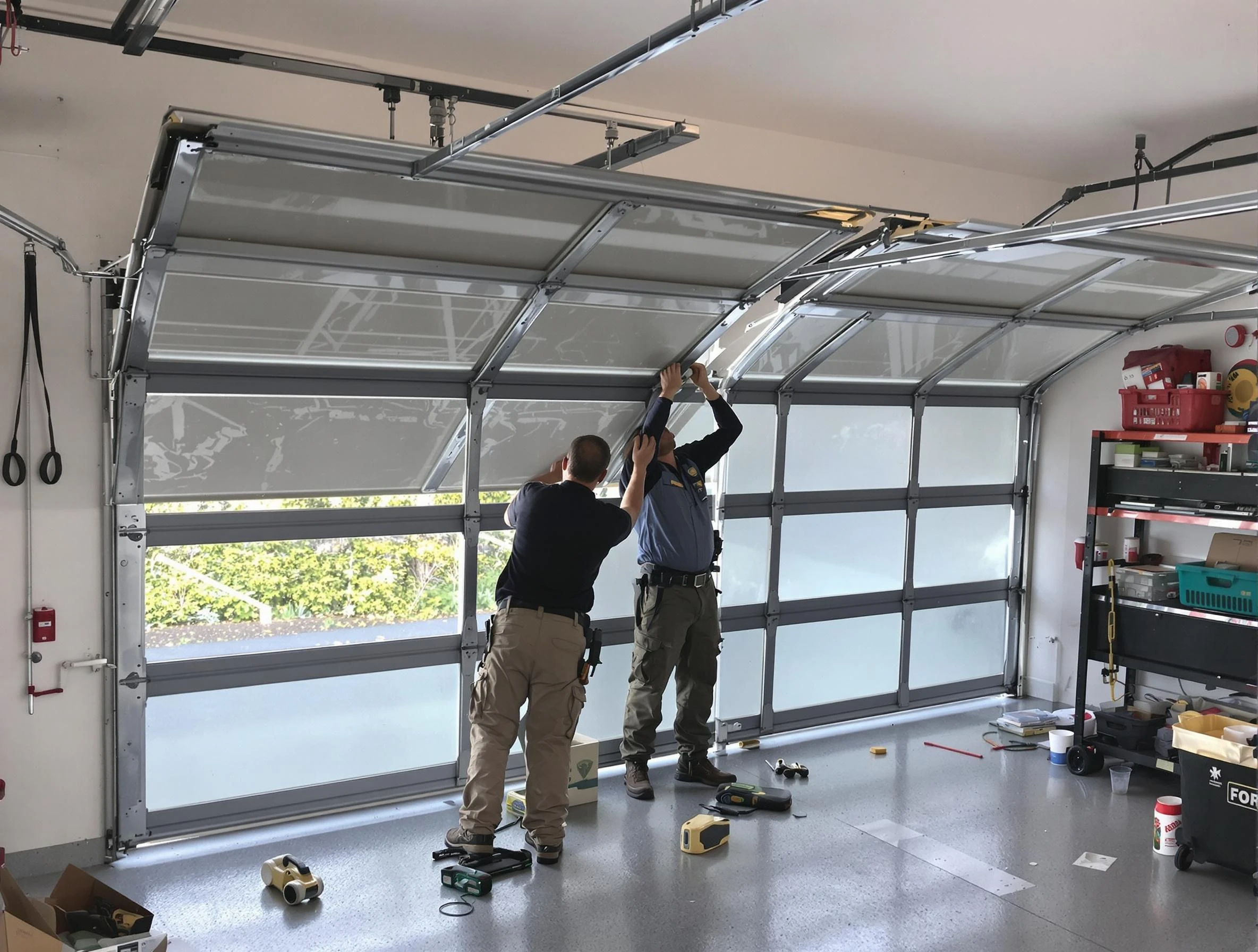 Clarkston Garage Door Repair expert performing precise panel replacement on Clarkston garage door