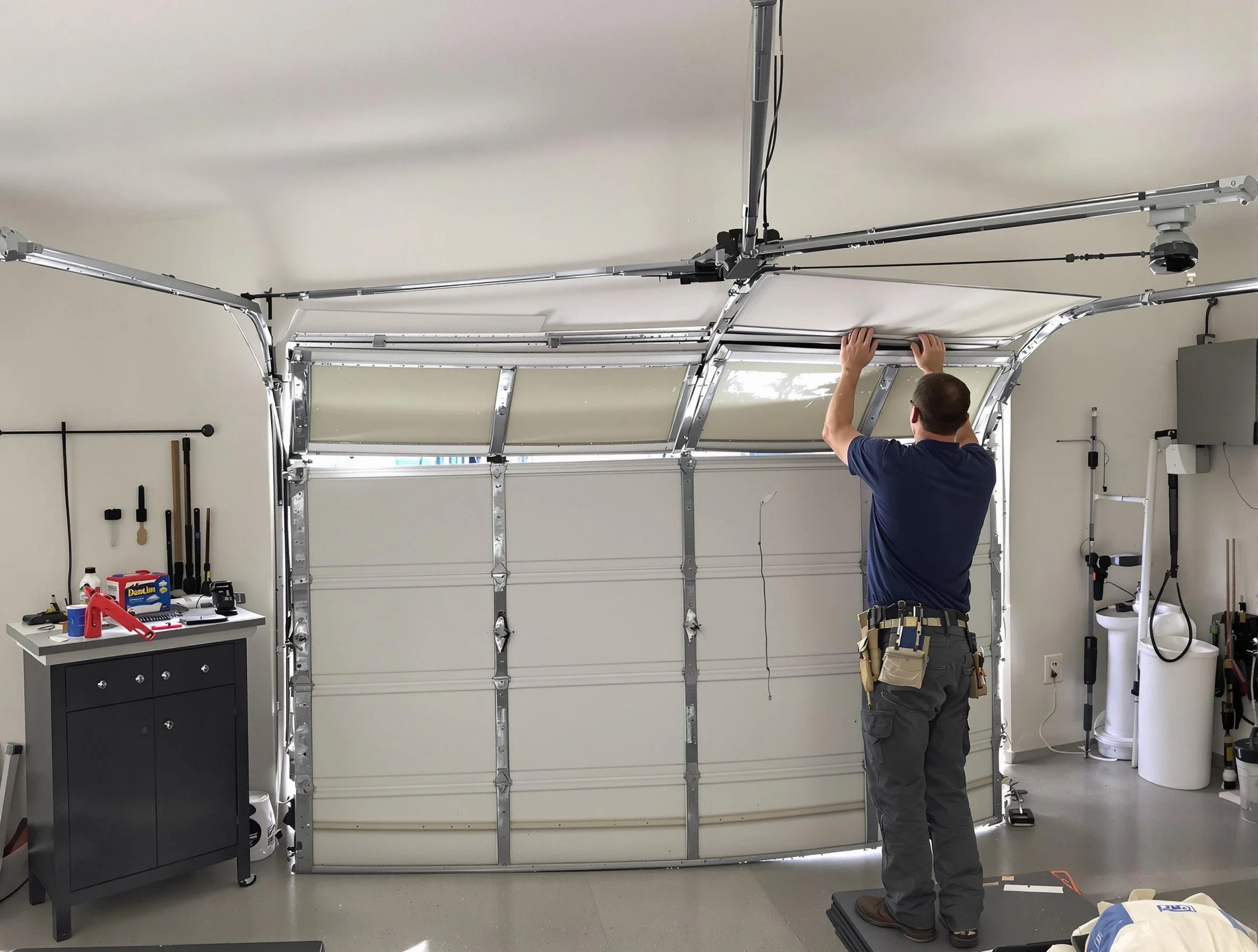 Clarkston Garage Door Repair specialist performing precise section replacement on Clarkston garage door